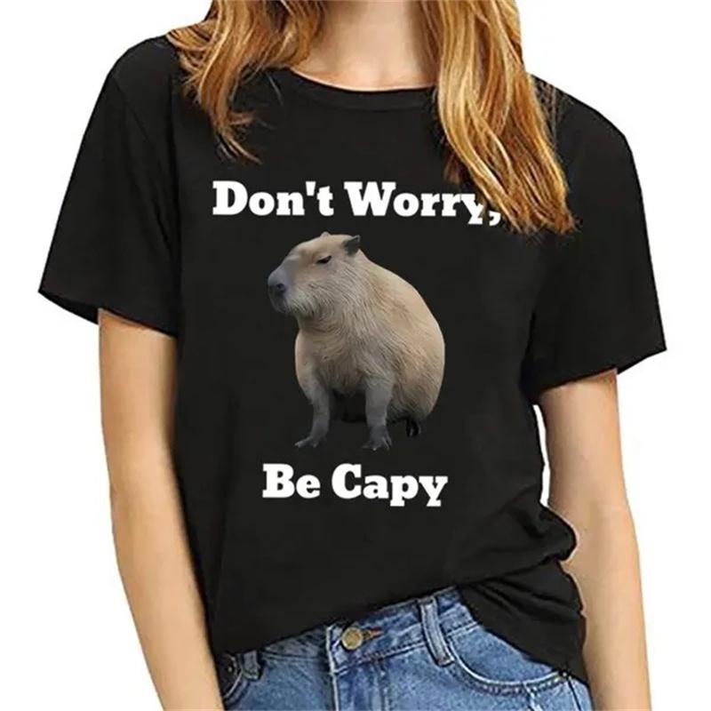 Capybara Dont Worry Be A Capybara Womens Printed Shortsleeved Tshirt A Cool and Fashionable Item Summer Streetwear