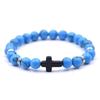 European-American Agate, Tiger Eye, and Volcanic Stone Bracelet with Turquoise Frosted Beads
