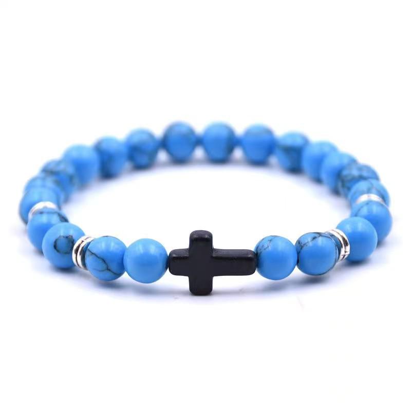 European-American Agate, Tiger Eye, and Volcanic Stone Bracelet with Turquoise Frosted Beads