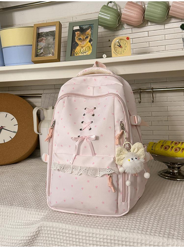 Schoolbag lavender stars surround lace lace polka dot schoolbag gentle and sweet wind early high school student high value backpack