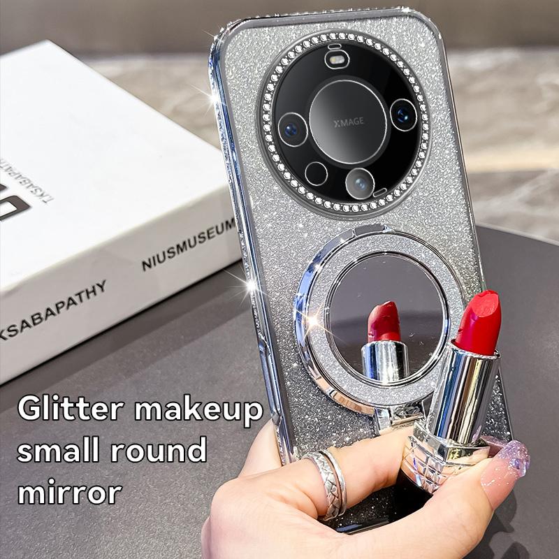 KEYSION Luxury Glitter Jewelled Magnetic Phone Case for Huawei Mate 60 Pro 50 Pro 40 Pro Makeup Mirror Stand Shockproof Cover