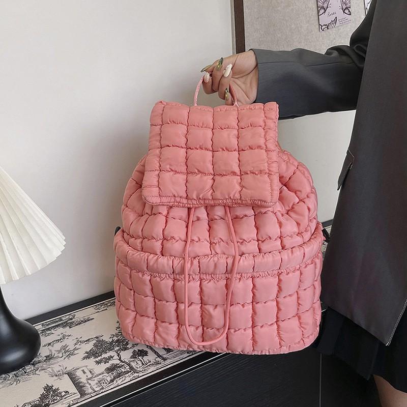 Down Pleated Backpack Women's Bag Cross-border Cloud New Large-capacity Simple Plaid Puff