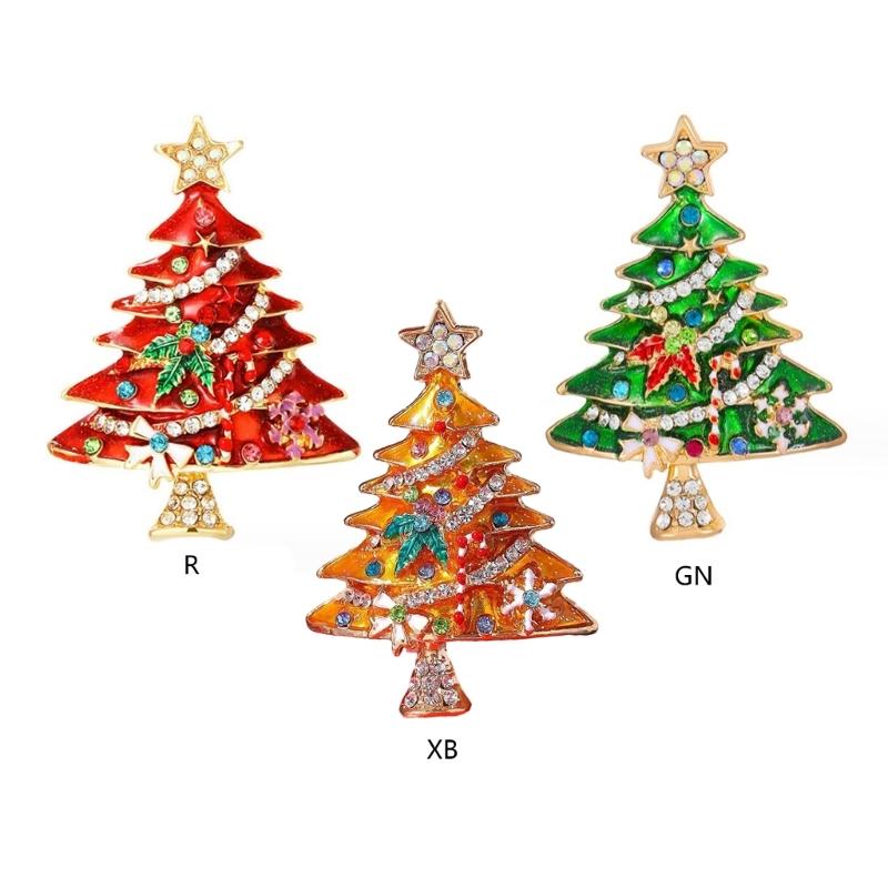 Rhinestones Christmas Crystal Jewelry Gifts Christmas Tree Pins Multi-Colored Christmas Brooch Pins Set for Women & Girl