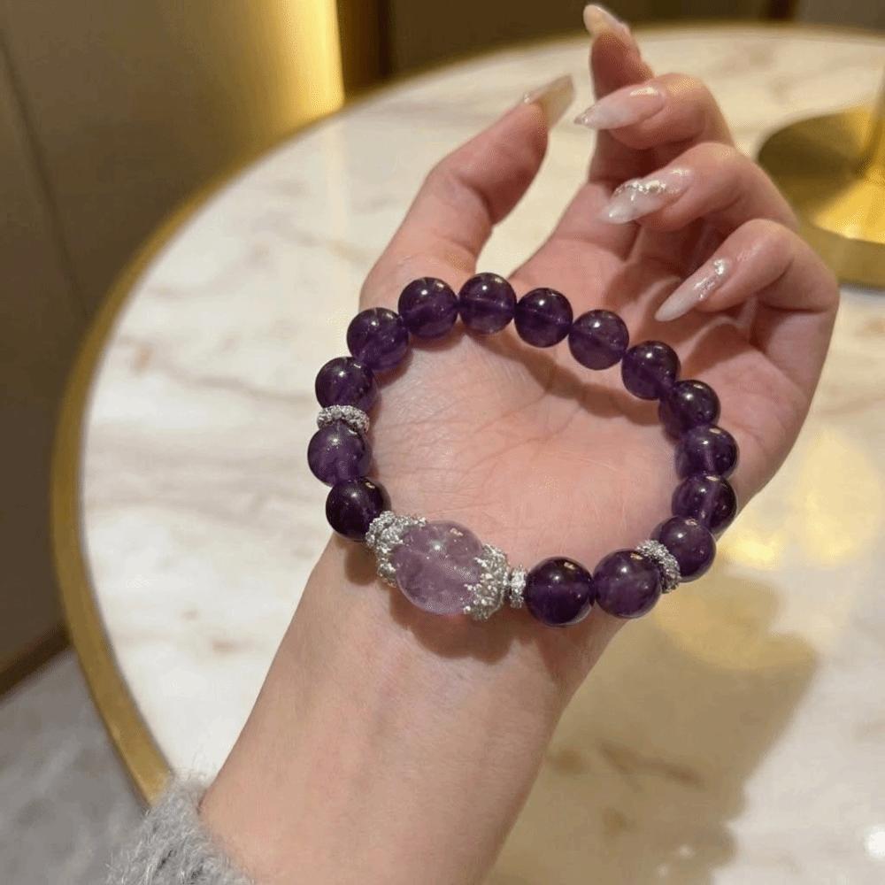 Smooth Beads Bracelet Adjustable Hand Jewelry Elegant Purple Crystal Hand Chain  Gift