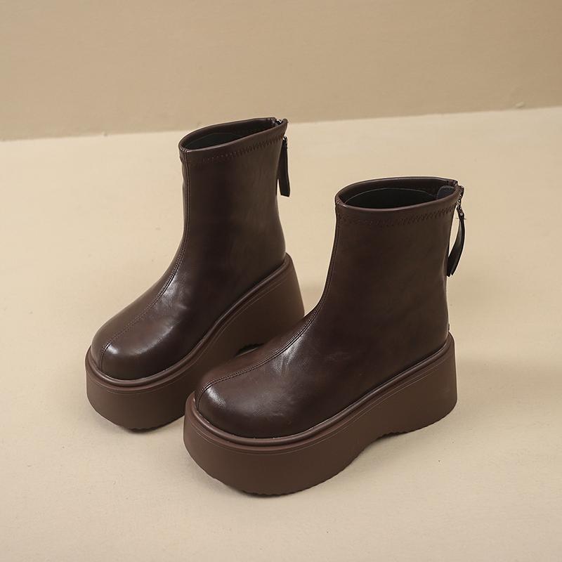 

Autumn Winter Chunky Heel Women Short Boots Vintage Round Toe Platform Shoes Ladies Short Plush Gothic Ankle Booties 35
