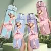 1 Stück Zartrosa Tüll Ballerina Silhouette 750ml Farbige Kunststoff-Wasserflasche Auslaufsicherer Klappdeckel mit Strohhalm Für Sport Büro Heimgebrauch