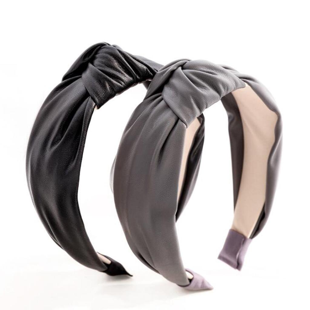 PROLY Neues Vintage Damen Stirnband Breite Seite PU Leder Haarband Knoten in der Mitte Lässige Kopfbedeckung Erwachsene Haar-Accessoires