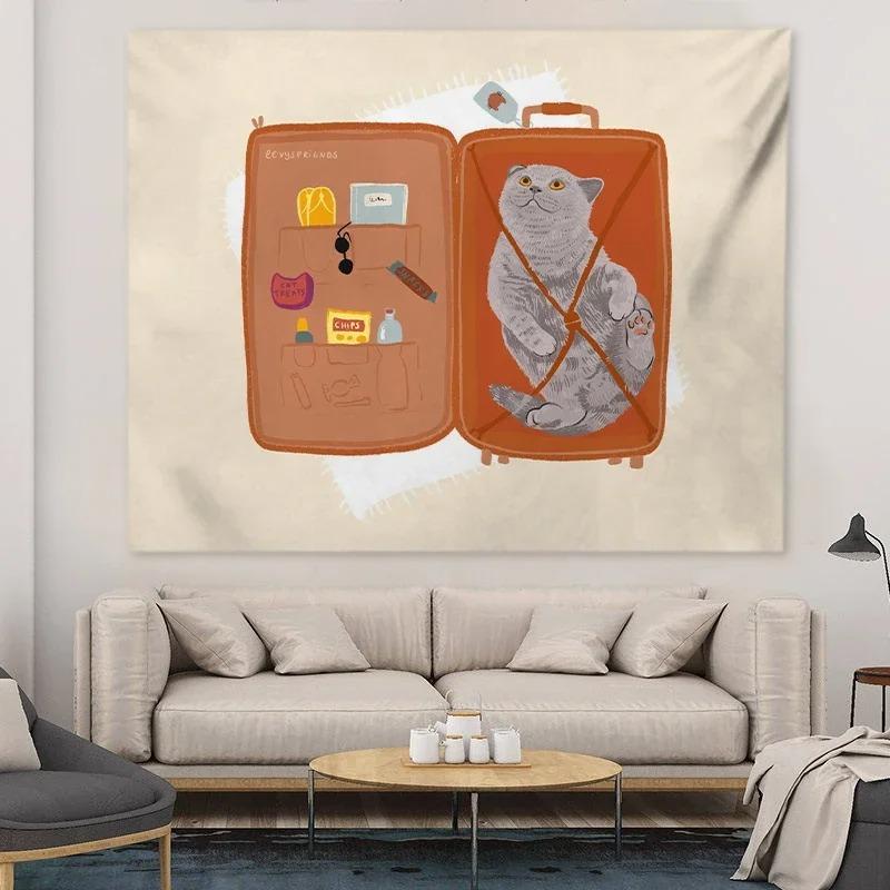 Çizgi Film Kedi Desenli Dekoratif Goblen Ev Duvarı Oturma Odası Ofis Dekoratif Goblen