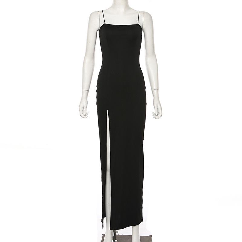 European and American Summer 2022 Women s Backless Slimming Sling Dress with Sexy Slit L чёрный