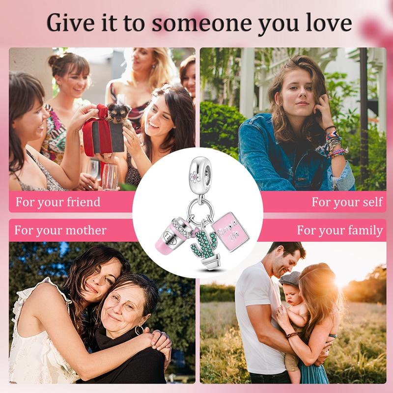 New 925 Silver Charms Beads Love Heart Pink Original Charm Pendant Fit Charm Bracelets DIY Jewelry Birthday Gift