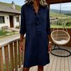 Sommerkleid für Damen Lässig Rüschenbesatz V-Ausschnitt A-Linie Midi-Kleid Langarm Urlaubs-Reise-Outfit mit Taschen