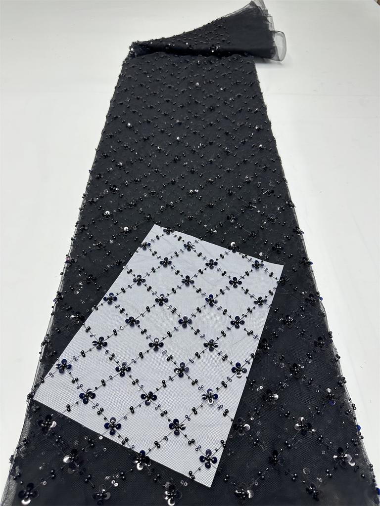 Gold African Tulle Lace Fabric 2025 French Net Sequins Fabric Sewing Embroidery With Beads Lace Tulle Mesh Nigeria Dress 5 Yards