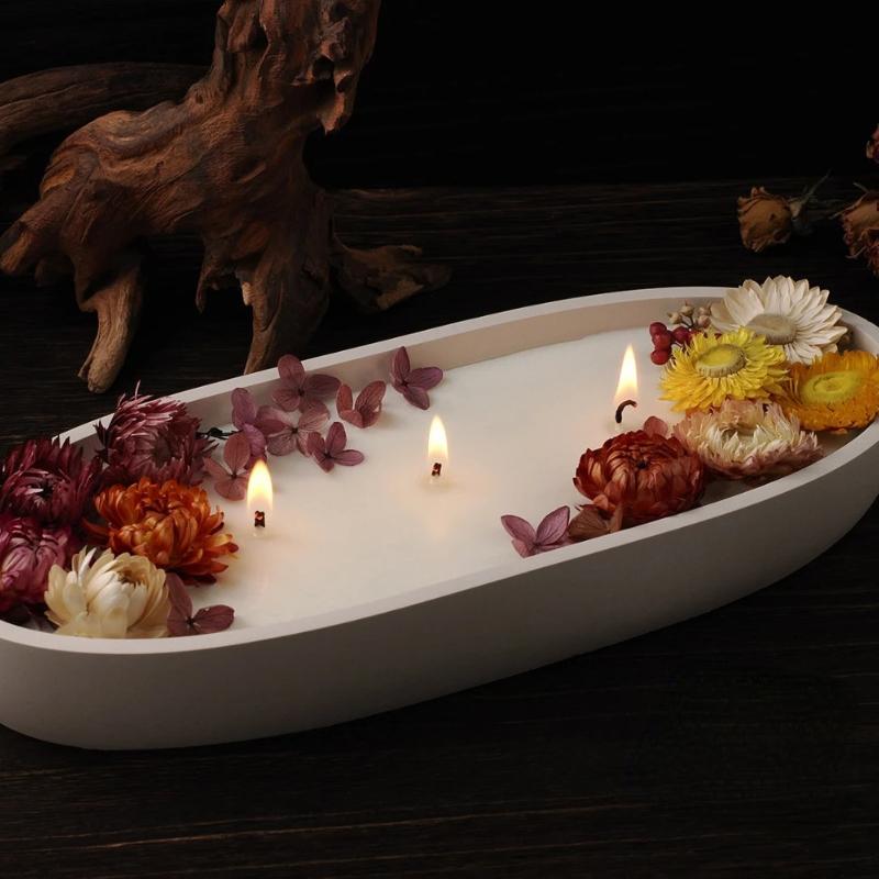 Oval Cement Ship Shape Candle Jar Silicone Molds DIY Concrete Plaster Flower Pot Wax Box Candle Tray Mould Home Decor
