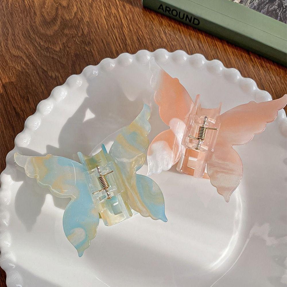 Gradient Color Butterfly Hair Clip Colorful Large Shark Clip Acetate Butterfly Hair Claw  Girl