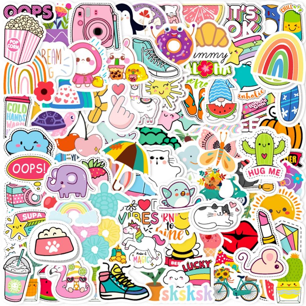Cute 100Pcs Kawaii Cute Sticker Vsco Live Aesthetics For Kid Vibrant Multi-Colored Sticker Diy Laptops Water Bottles Phones Decorative Stickers