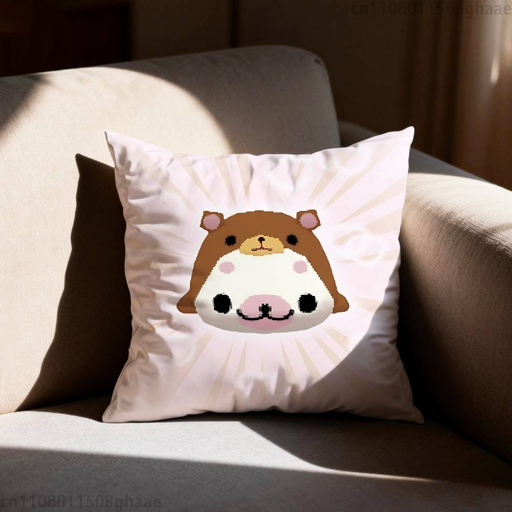 PINK Kawaii MMamegoma Pillow Case Square DoubleSided Printing Short Plush Sofa Cushion Cover Bedroom Bedside Pillow