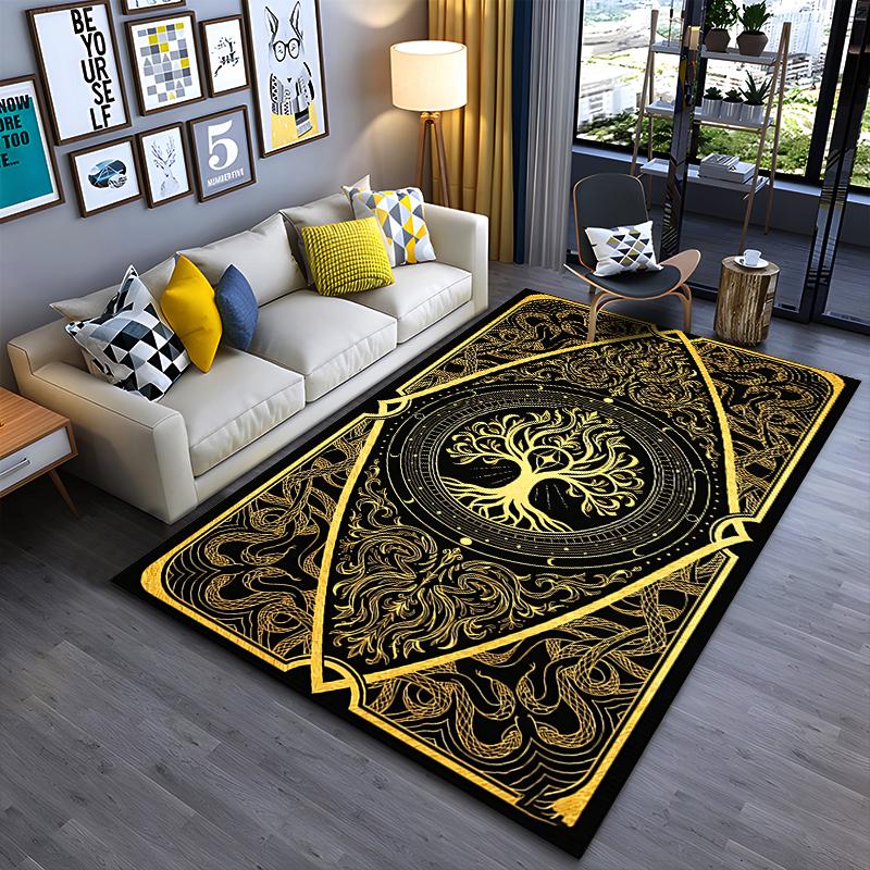 Golden Tree of Life Pattern Carpet with Black and Elegant Design Style Suitable for use as an anti-slip for living room bedroom sofas