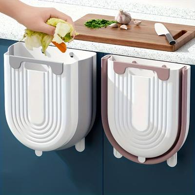1pc Compact Foldable Trash Can with Cabinet Hook-Space-Saving Modern Minimalist Rectangular Design,Durable Plastic Portable Countertop Bin for Kitchen