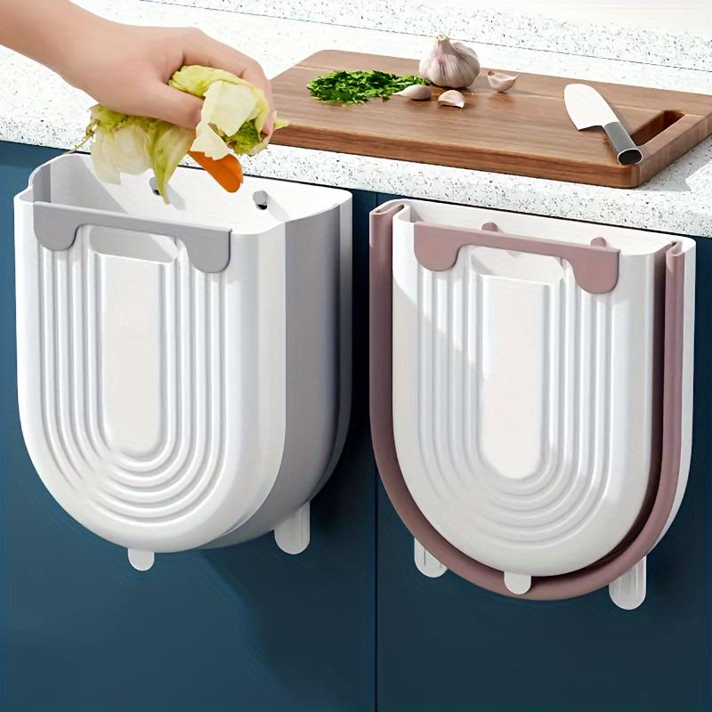 1pc Compact Foldable Trash Can with Cabinet Hook-Space-Saving Modern Minimalist Rectangular Design,Durable Plastic Portable Countertop Bin for Kitchen