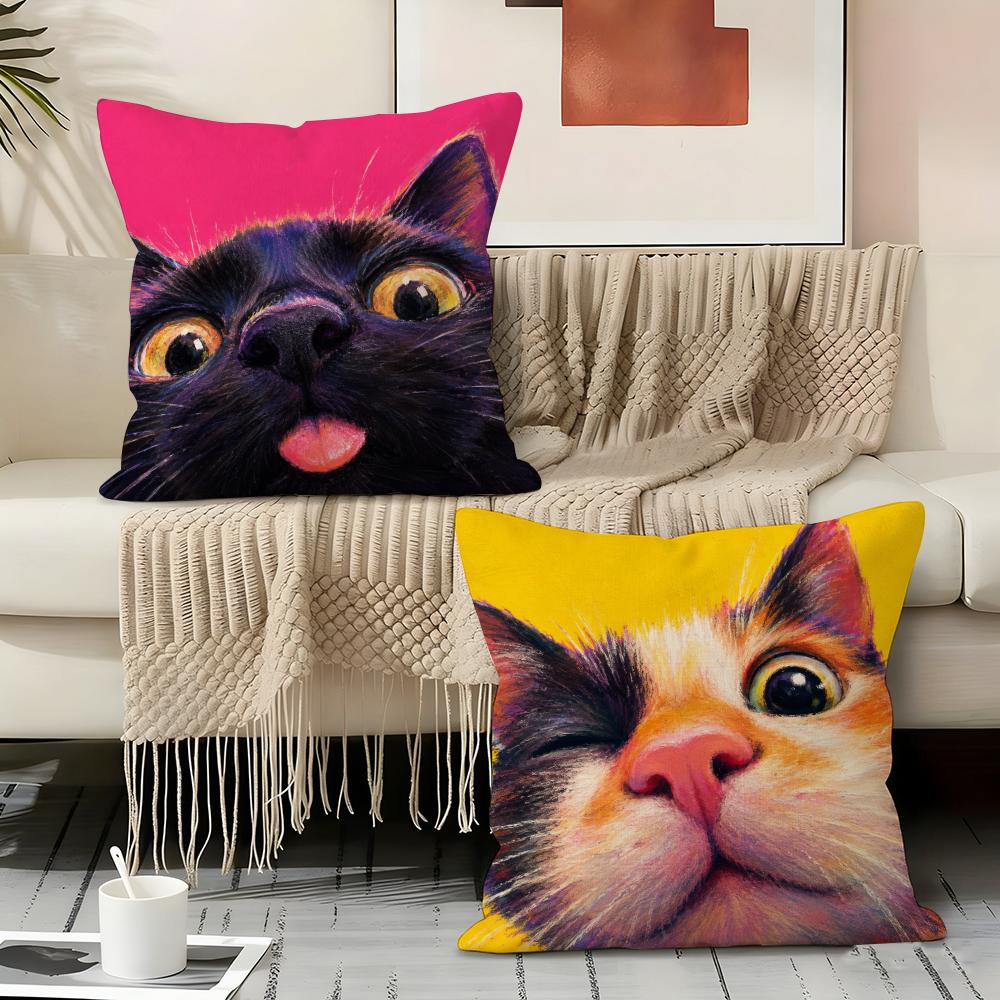 Ginger Cat Peekaboo Kitten Art Cushion Cover Natural Linen Organic Fabric Double-Sided Printing Breathable For Home Decor