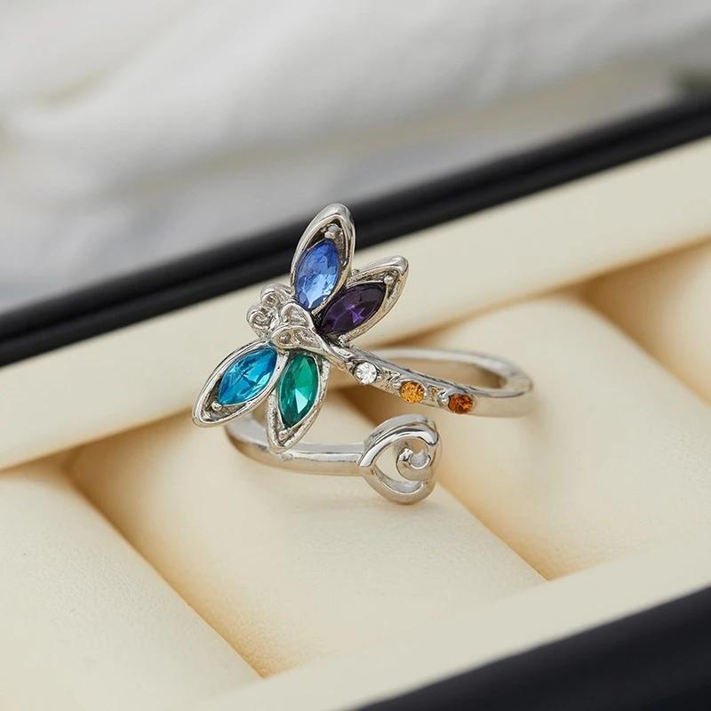 Vintage Trend Dragonfly Style Adjustable Open Ring, Women'S  Creative Holiday Party Accessories Gifts