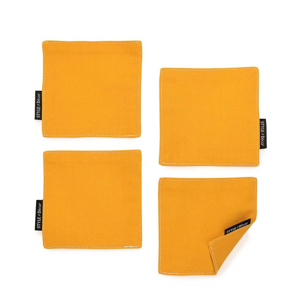 STYLE Decor Reversible Coasters, Stylish Fabric, Washable, Set of 4, Nordic Style, Solid Orange, W3003220