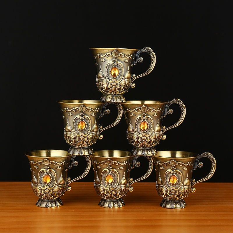 Light Luxury Engraved Bronze Wine Goblet – Vintage High Foot White Wine Glass for Home, Party & Bar