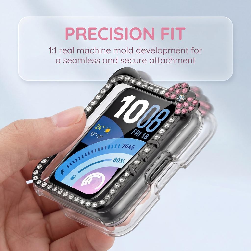 Cute CAT Diamond Case for HUAWEI Band 11 Accessories All-Around Hard Hollow PC Bumper Frame shell Cover huawei smart band 11 pro