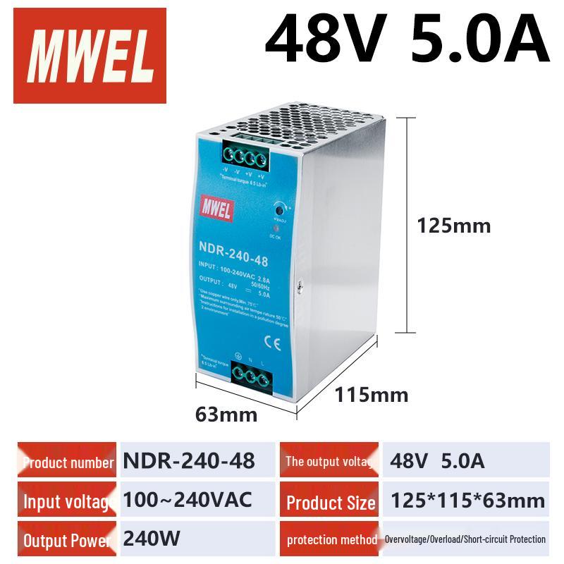 NDR 240W DIN Rail Power Supply, 220V AC to 12V DC Transformer