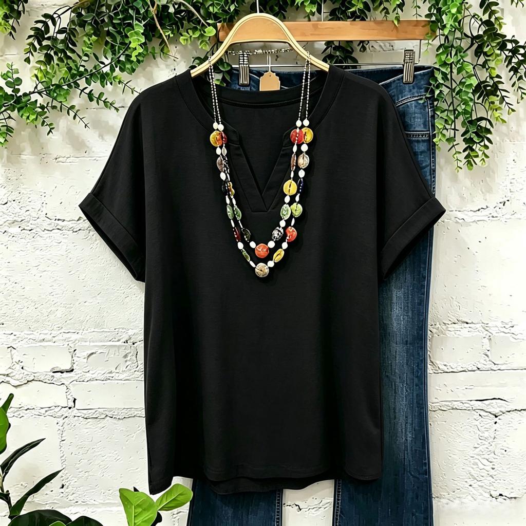 Women's Casual Solid Color V Neck Short Sleeve Top Lightweight Breathable Linen Cotton Blend Shirt for Daily Wear