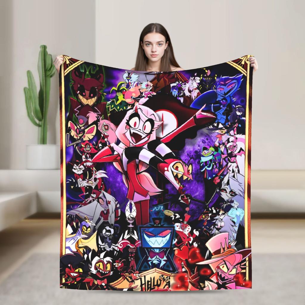 2025 H-Hazbin Hotel Charlie Cartoon Flannel Blanket  Warm Throw Blanket for Bedroom Picnic Print Bedspread Sofa Bed Cover