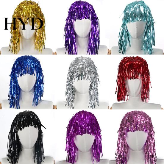 PET Glossy Ribbon Wig Colorful Foil Tinsel Wigs Metallic Fancy Party Shiny Cosplay Costume Photo Booth Prop for Adults Women Reflective Hair