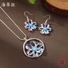 New Enamel Color Hollow Flower Earrings Pendant Set, Women's Simple and High-end Petal Neck Necklace