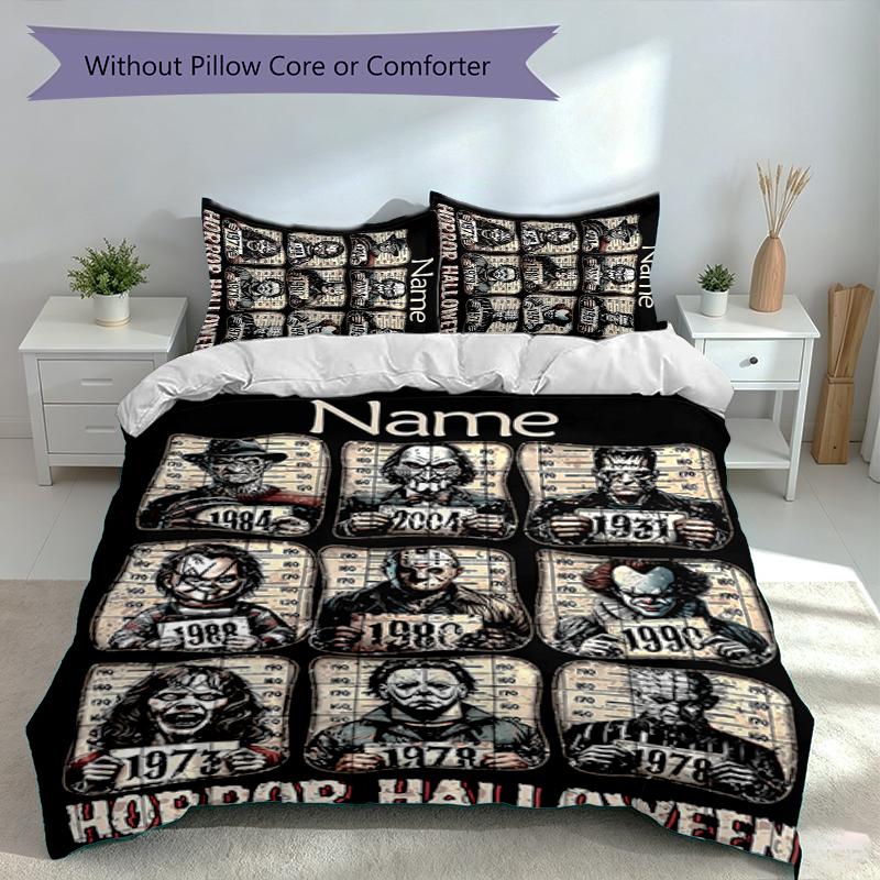 3pcs Custom Name Horror movies Set,Includes 1 Duvet Cover and 2 Pillowcases,All-season Bedroom Decor