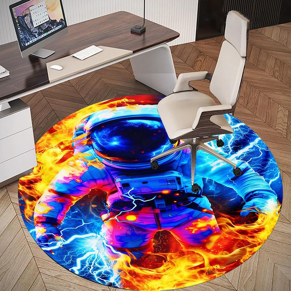 1PC Fire Lightning Round Chair mat Area Rug - Non-Slip, Floor Mat for Office, Bedroom, and Indoor Decor -Gift D1127241