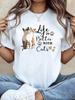Mit Katzen leben macht das Leben noch schöner Gemustertes Bedrucktes Damen Stylisches Lässiges Rundhals Sommer T-Shirt Geeignet für den Alltag