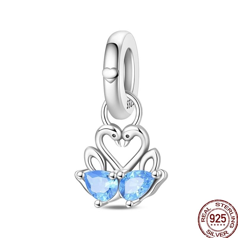 100%Stering Copper Crystal Slippers Charms Beads Swan Rose Pendant Fit Original 3Mm Bracelet Diy For Women Fine Jewelry