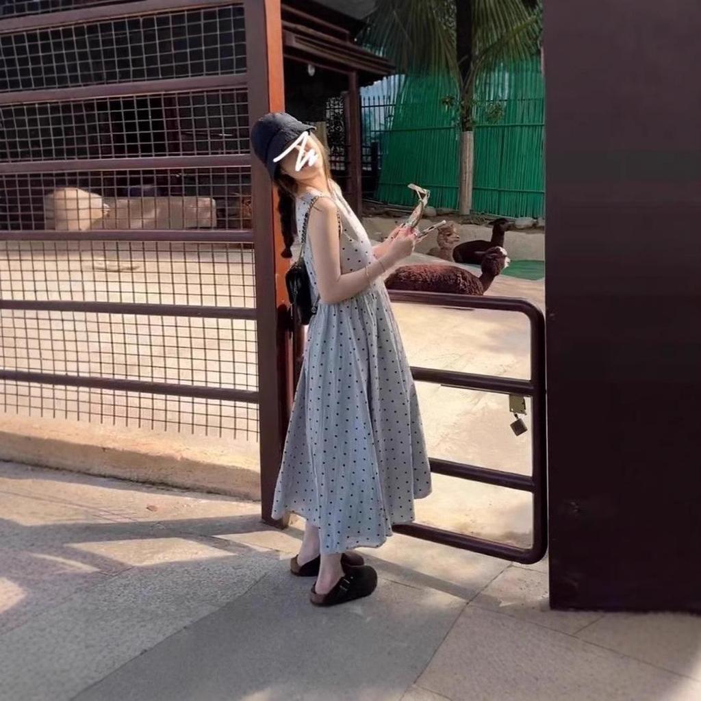 2024 Women's French Slimming Polka Dot Sleeveless Mid-Length Summer Vest Dress