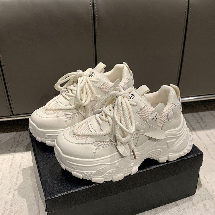 Platform Dad Shoes Women's Shoes Summer Thin 2025 New Heightening White Versatile Casual Breathable Casual Sports Shoes