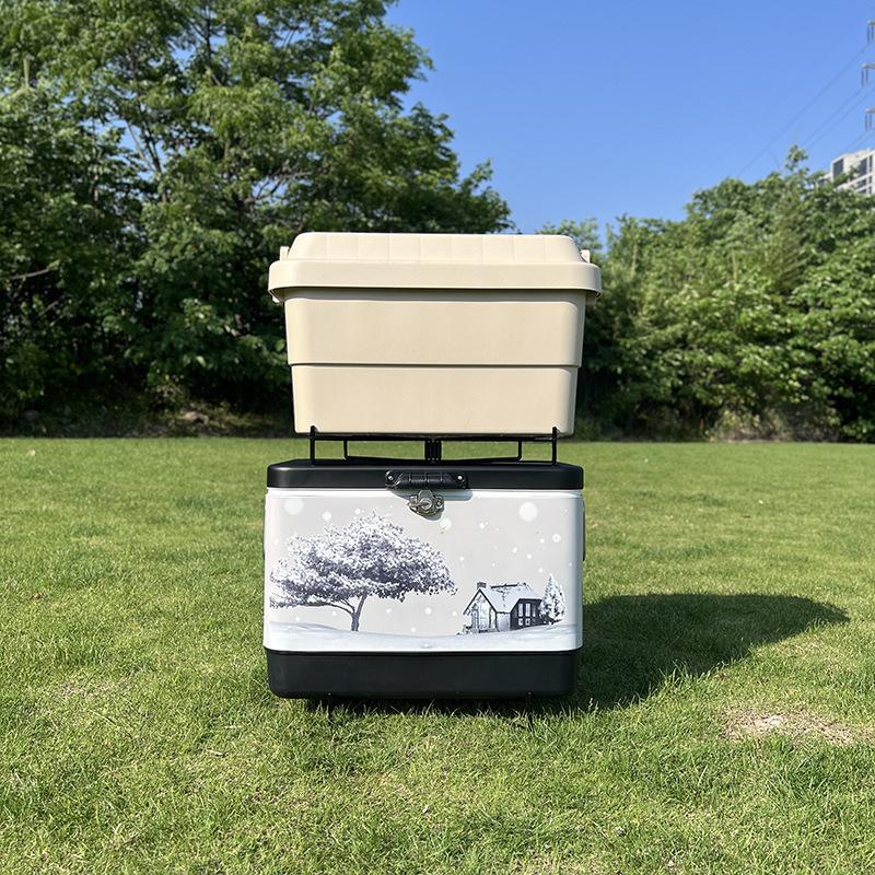 Multifunctional Foldable Metal Stand for Camping Outdoor Storage Box Cooler Ice Box Iron Bracket Shelves