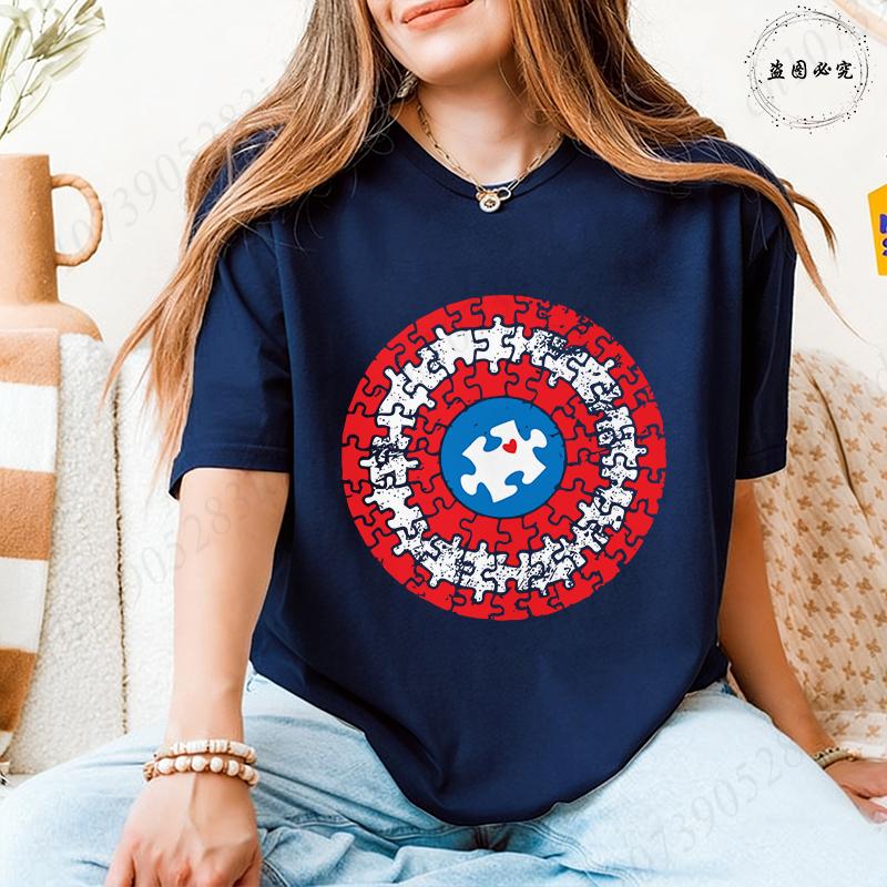 Autismus-Bewusstsein T-Shirts für Unisex: Schild Puzzle-Stück Grafik Kurzarm-Oberteile 2026 Trendige Lässige Mode Tägliche Wear T-Shirts