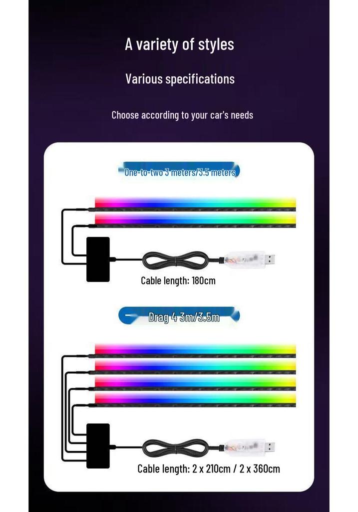 Iridescent Wireless LED Car Door Frame Light Strip – Flowing, No Wiring Needed