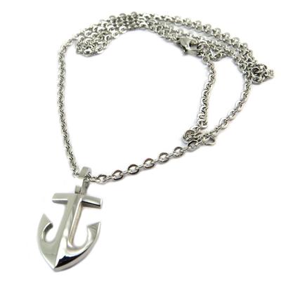 [P6880] - Silver 'Marine Anchor' Steel Necklace - 55 Cm - 25x13 Mm
