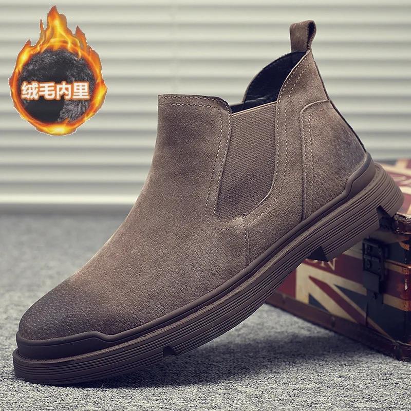 

Мужская обувь осень-зима бархатные теплые ботинки челси мужские кожаные ботинки мужская рабочая одежда высокие ботинки сохраняющие тепло ботильоны 45