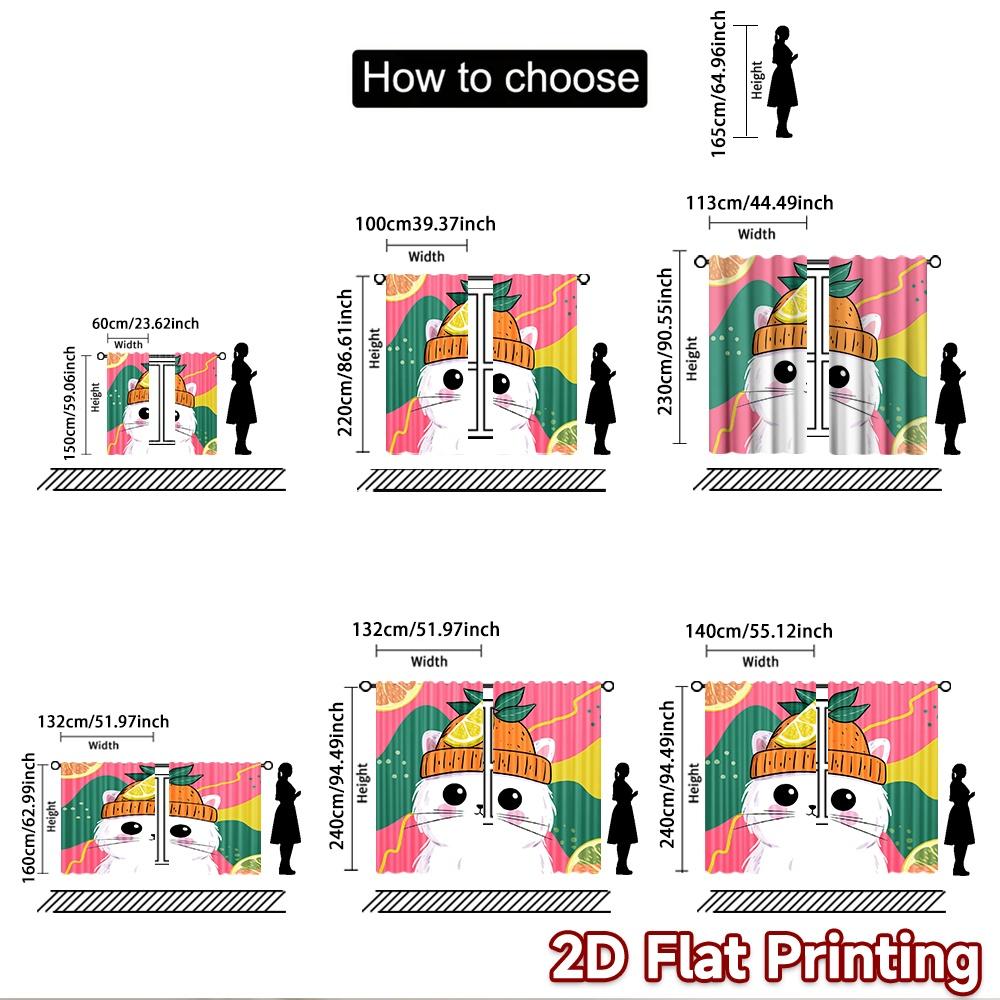2D flat printing 2pcs Curtains Cute Cat Orange Slice Digital Printed Polyester Drapes Seasonal Party & Holiday Decor for Home &