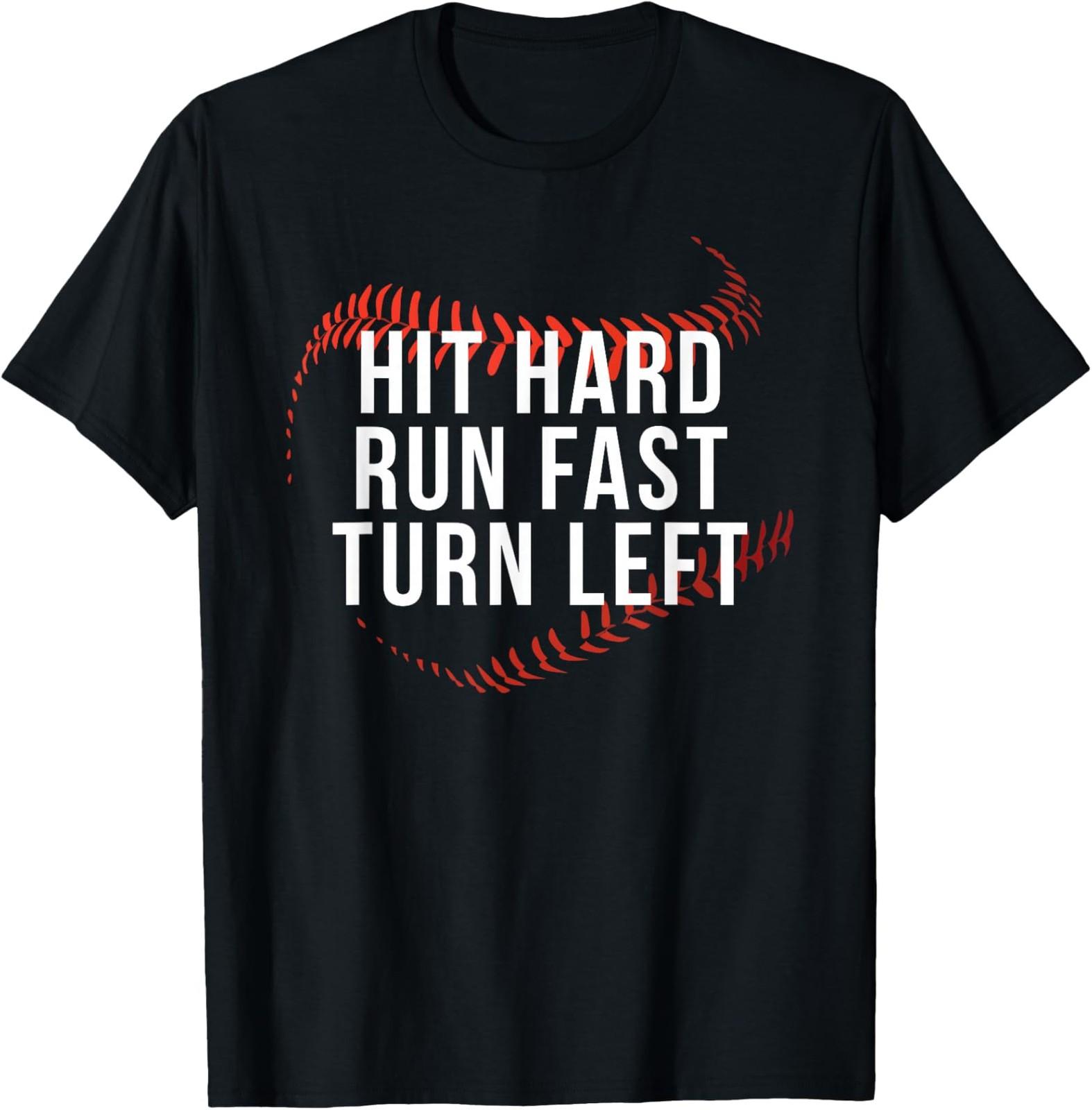 Hit Hard Run Fast Turn Left Baseball Player and Fan Unisex T-Shirt S разноцветный