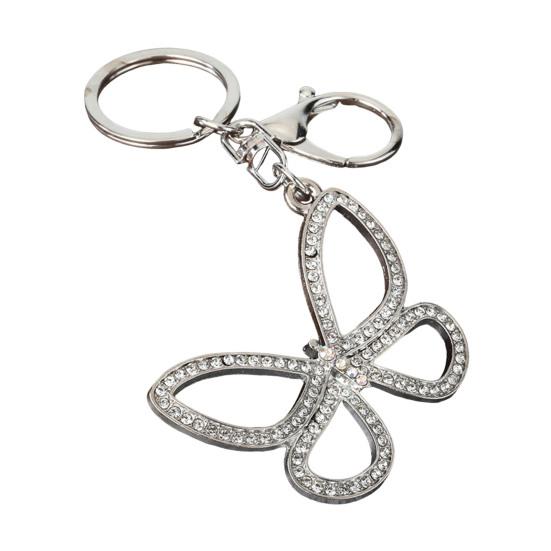 Rhinestone Butterfly Keychain Pendant Lightweight Keychain with Rotating Lobster Clasp Metal