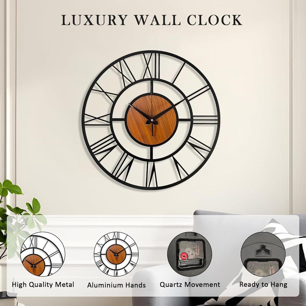 Large Metal Wall Clock – Big Wall Decor Metal Art for Living Room Hall Bedroom | Designer Analog Hanging Clock