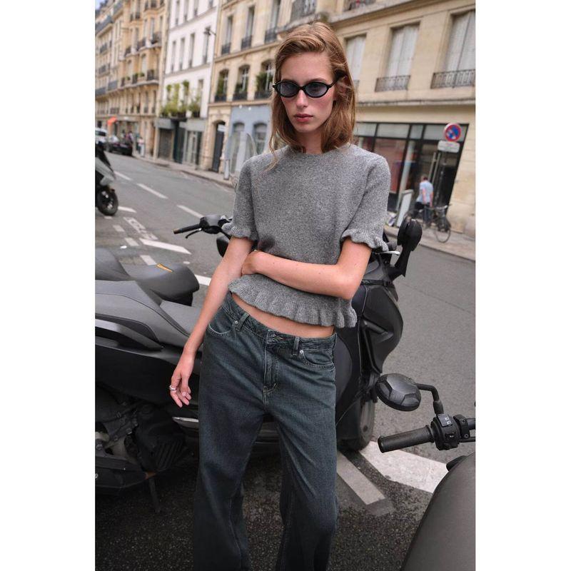 Zbzr Autumn New Women clothes Western Style Fashion Slim fit Short Short sleeve Laminated Decoration Knit 2756130