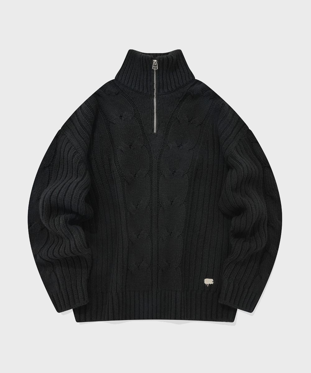 Pallet Lambswool Cable Knit Half Zip Black Black/S (Women S)